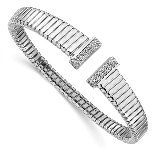Sterling Silver Tapered Cuff Bangle Bracelet with Cubic Zirconia