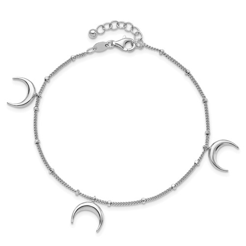 Sterling Silver Crescent Moons Charm Bracelet 7in