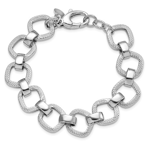 Sterling Silver Textured Square Wide Link Bracelet 7in