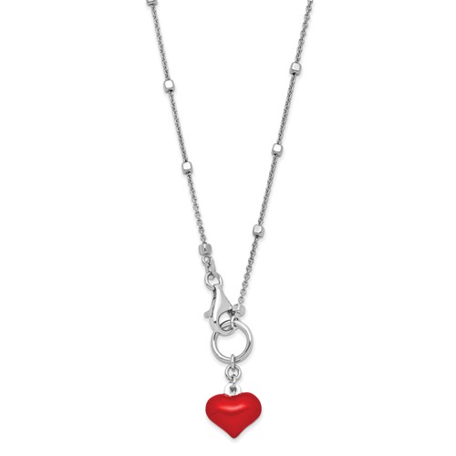 Sterling Silver Enameled Red Heart Necklace with Bead Accents