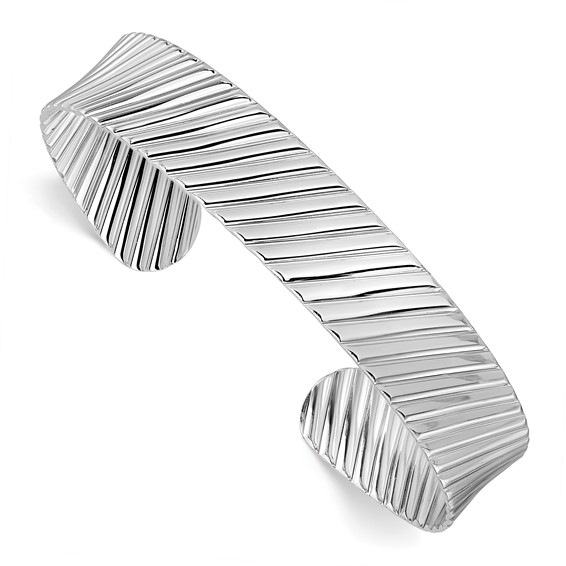 Sterling Silver Concave Bangle Bracelet with Grooves