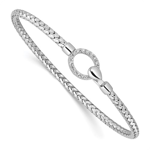 Sterling Silver CZ Braided Hook Bangle Bracelet