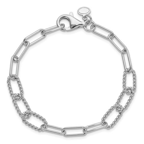 Sterling Silver Polished Textured Paper Clip Link Bracelet
