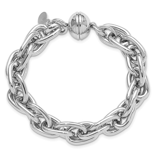 Sterling Silver Chunky Oval Link Bracelet With Magnetic Clasp