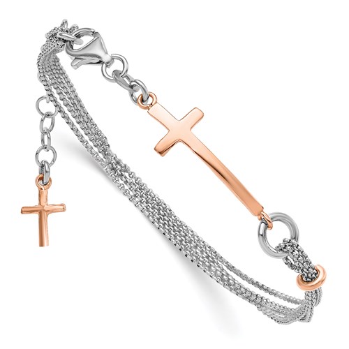 Sterling Silver Rose-Tone Cross Strand Bracelet 7in