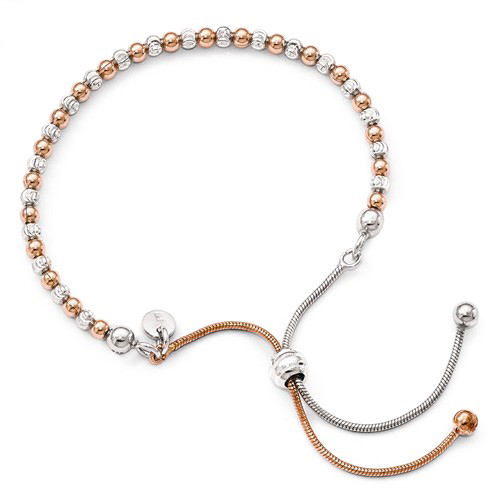 Rose Gold-plated Sterling Silver Italian Adjustable Bolo Bead Bracelet