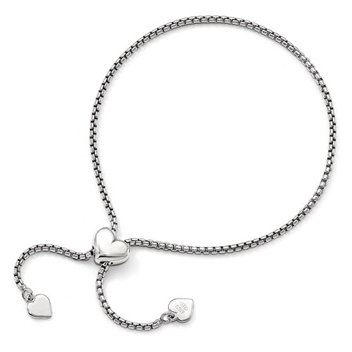Sterling Silver Adjustable Heart Charms Bolo Bracelet