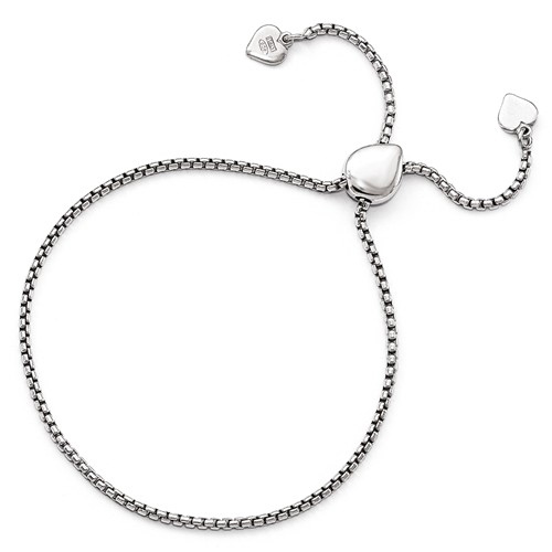 Sterling Silver Adjustable Round Rectangle Box Heart Bracelet
