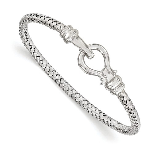 Sterling Silver 7in Italian Woven Bangle Bracelet with Hook Clasp