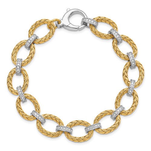 Gold-plated Sterling Silver Cubic Zirconia Woven Link Bracelet 7.25in