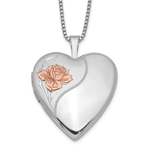 Sterling Silver Enamel Rose Heart Locket Necklace