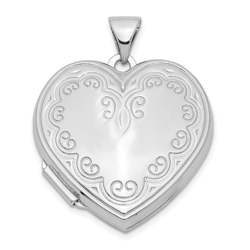 Sterling Silver 3/4in Heart Locket with Floral Border
