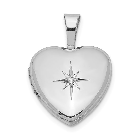 Sterling Silver Diamond Star Heart Locket 1/2in