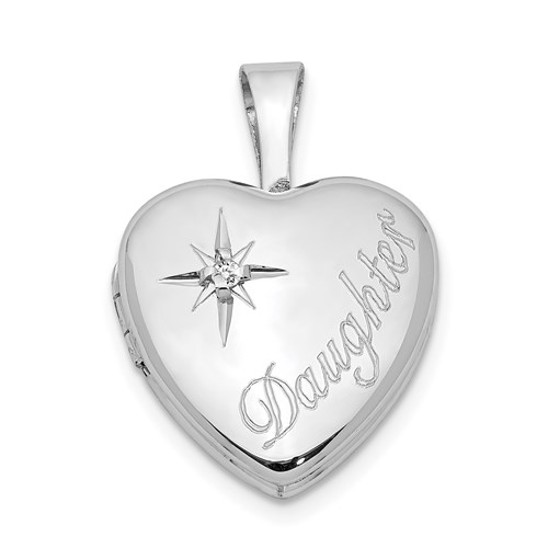 Sterling Silver Daughter 1/2in Heart Locket with Diamond Accent