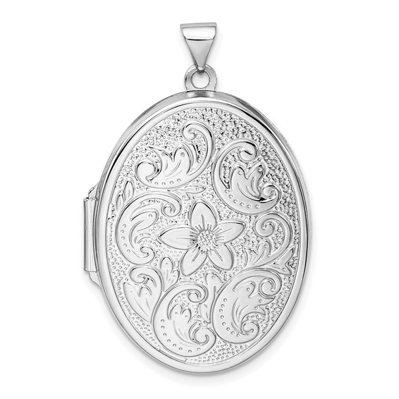 Sterling Silver 1 1/4in Oval Fancy Floral Locket