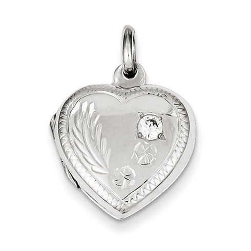 Sterling Silver 5/8in Heart Locket with Cubic Zirconia