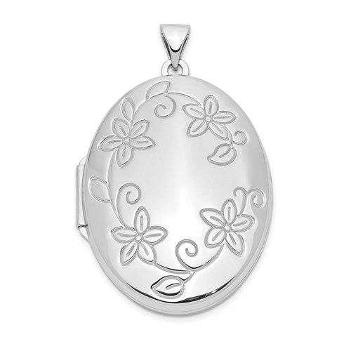 Sterling Silver 1 1/4in Floral Oval Locket