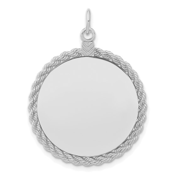 Sterling Silver 15/16in Engravable Round Charm with Rope Edges