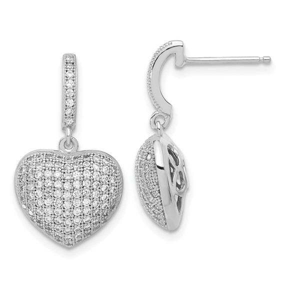 Sterling Silver Cubic Zirconia Heart Post Stud Earrings 12mm 