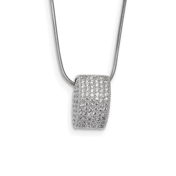 Sterling Silver Micro Pave CZ Polished Fancy Wedge Necklace
