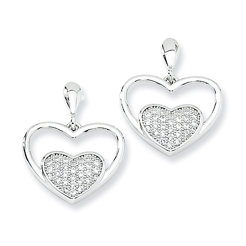Sterling Silver & CZ Dangle Heart Post Earrings