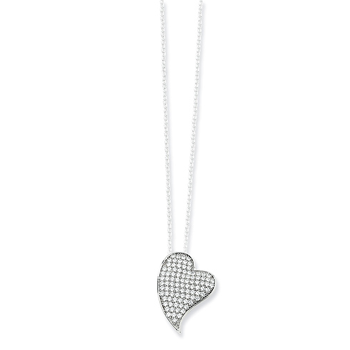 Sterling Silver Cubic Zirconia Slender Heart Necklace