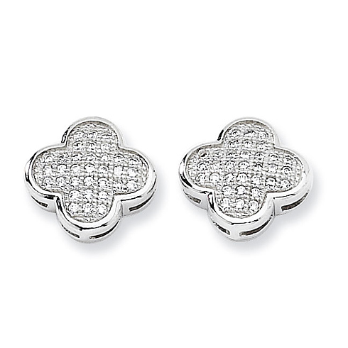 Sterling Silver & CZ Fancy Post Clover Earrings