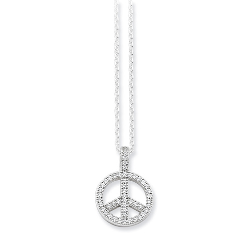 Sterling Silver & CZ Polished Peace Necklace