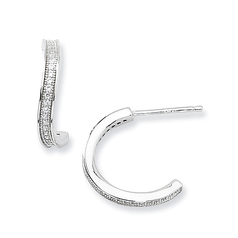 Sterling Silver & CZ 5/8in Fancy Hoop Earrings