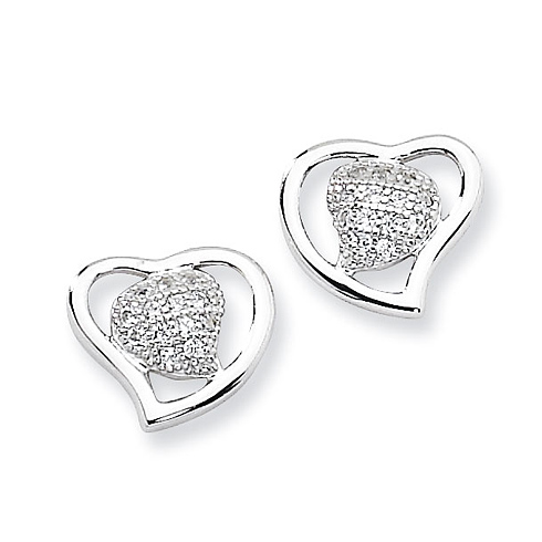 Sterling Silver & CZ Heart Post Earrings