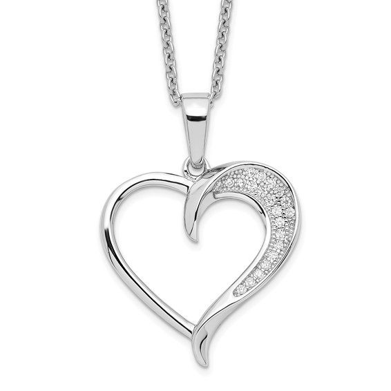 Sterling Silver CZ Micro Pave 21 Stone Heart Necklace