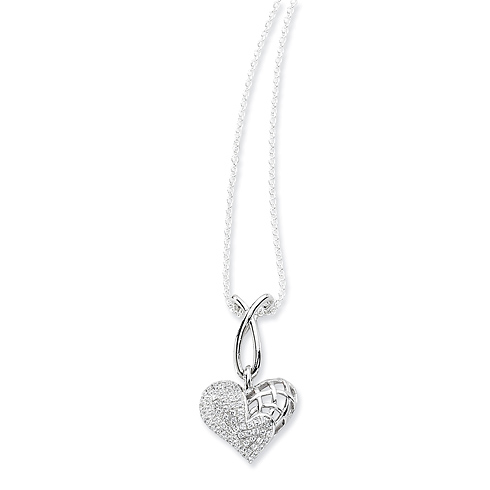 Sterling Silver CZ Polished Heart Necklace with Wishbone Bail