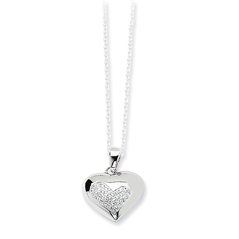 Sterling Silver & CZ Polished Heart Necklace