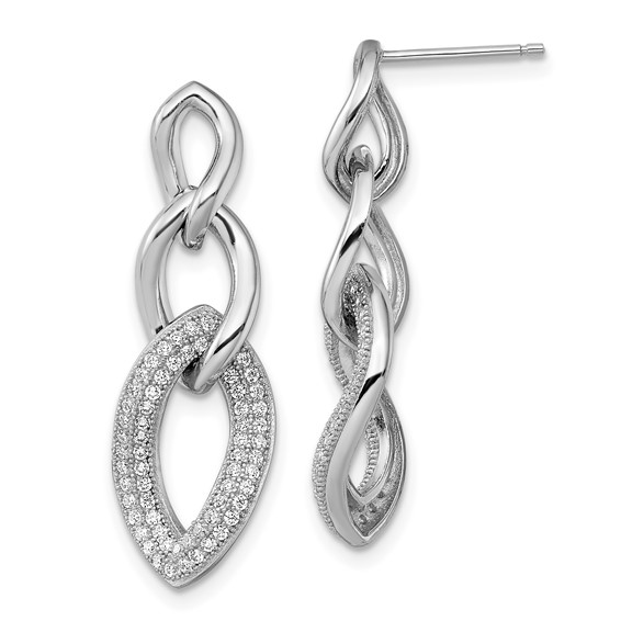 Sterling Silver Micro Pave CZ Fancy Dangle Post Earrings