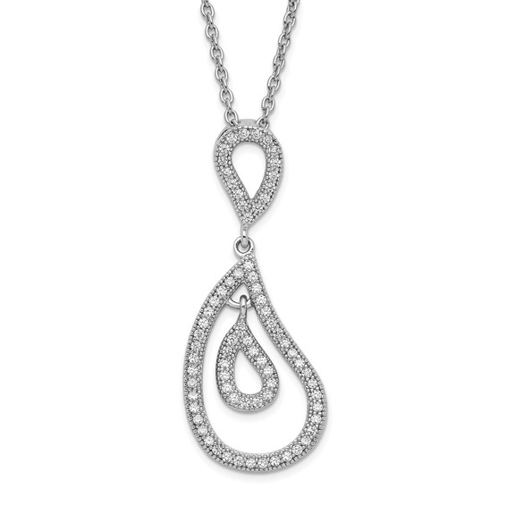Sterling Silver & CZ Fancy Polished Teardrop Necklace QMP22218