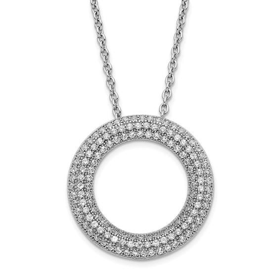 Sterling Silver & CZ Polished Circle Necklace