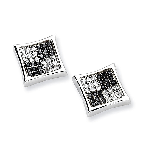 Sterling Silver White & Black CZ Polished Post Earrings