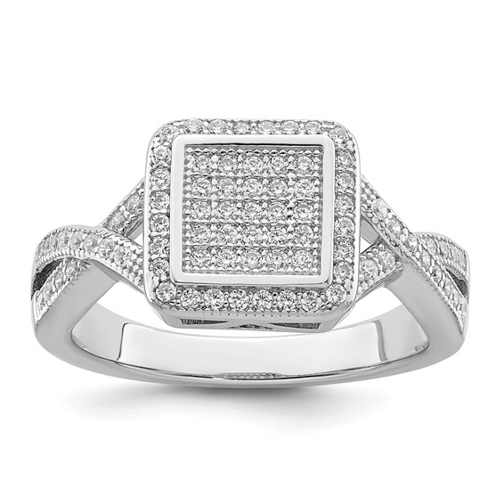 Sterling Silver & CZ Fancy Micro Pave Ring with Crossover Shank