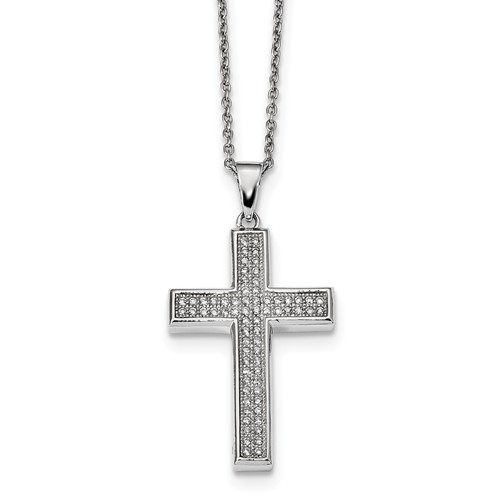 Sterling Silver & CZ 1in Polished Cross Necklace