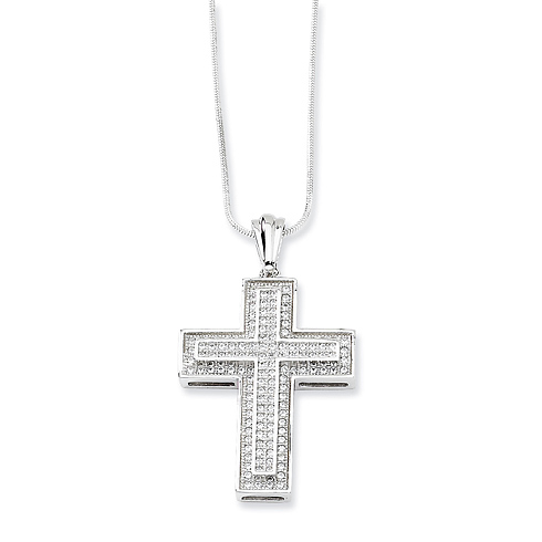 Sterling Silver & CZ Polished Cross Necklace
