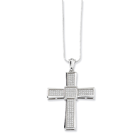 Sterling Silver Large Cubic Zirconia Cross Necklace 18in