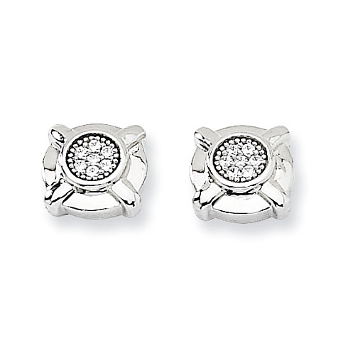 Sterling Silver Small Micro Pave CZ 14 Stone Earrings