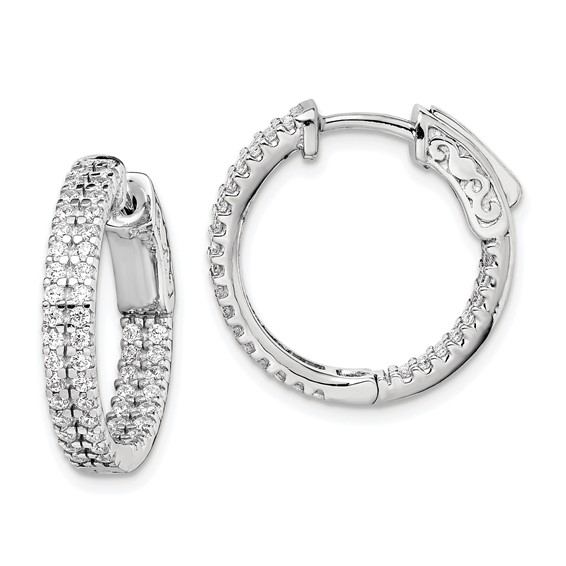 Sterling Silver CZ 100 Stone Pave Hoop Earrings 3/4in