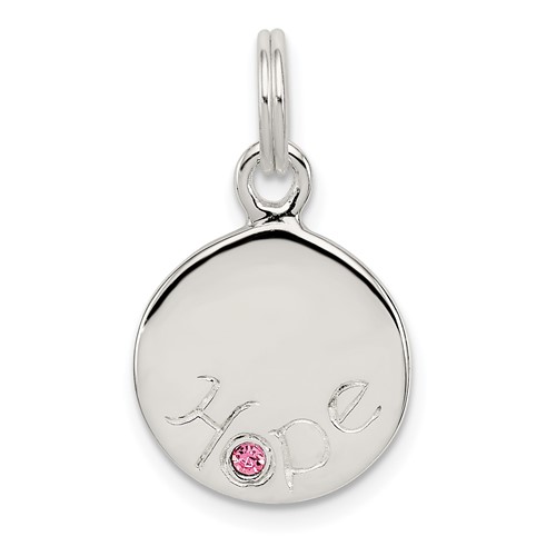 1/2in Sterling Silver Hope with Pink Cubic Zirconia Charm