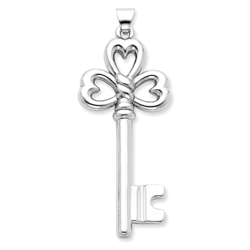 Sterling Silver 2in Heart Key Pendant