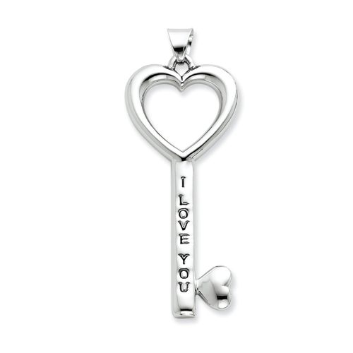 Sterling Silver 2in I Love You Key Pendant