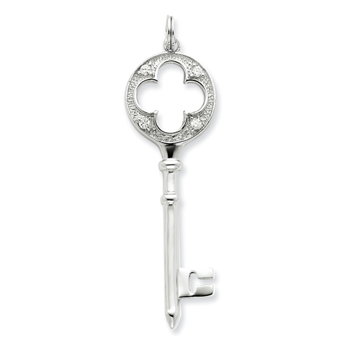 1 7/8in Sterling Silver and CZ Key Pendant