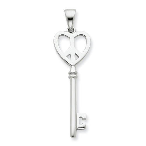Sterling Silver 1 1/4in Peace Sign Heart Key Pendant
