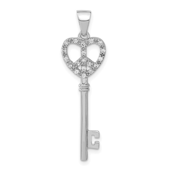 Sterling Silver 1 1/4in Heart Key Pendant with Cubic Zirconias