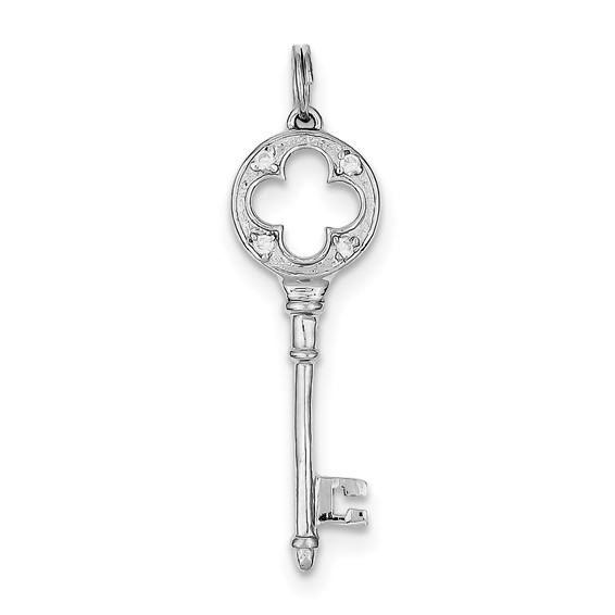 1 1/4in Sterling Silver CZ Key Pendant